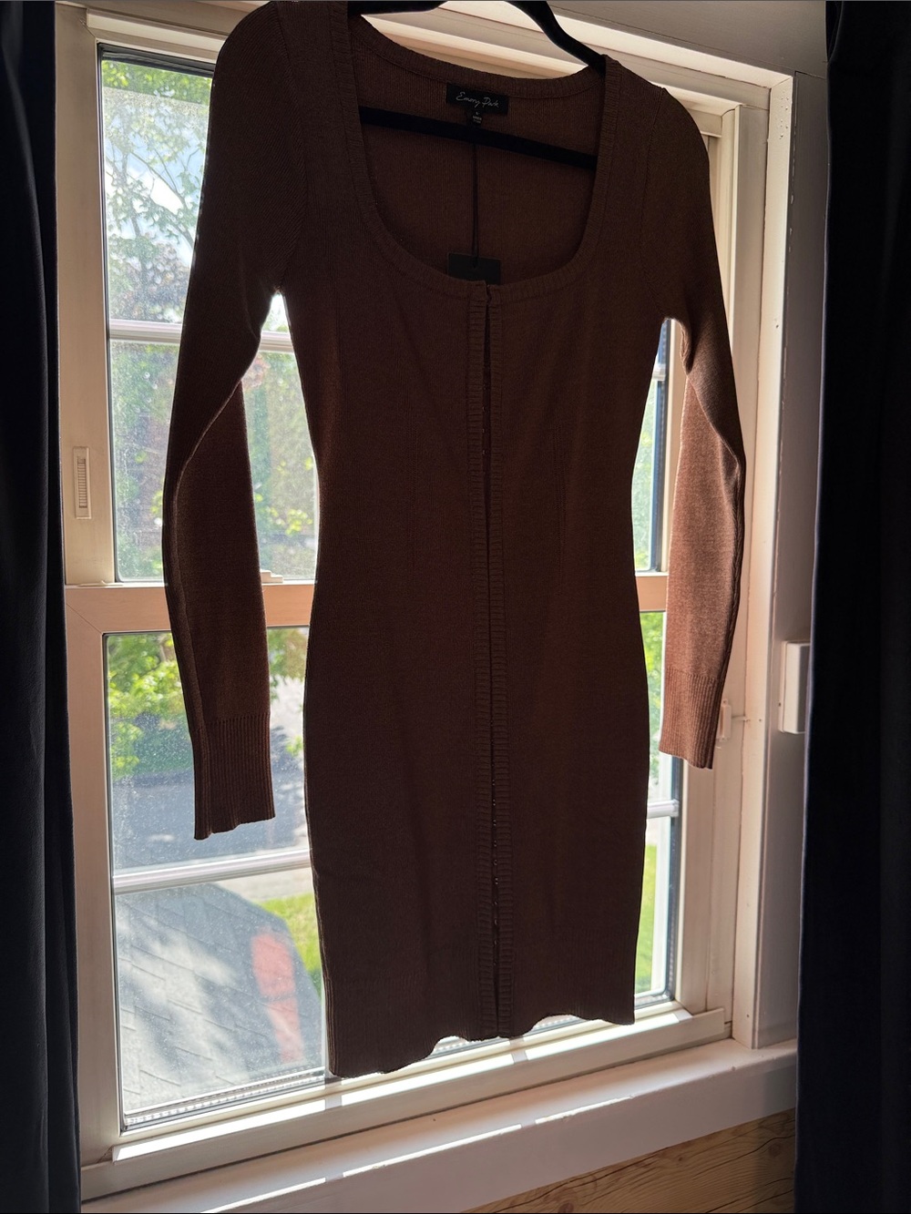 emory park Brown Long Sleeve Scoop Neck Knit Dress